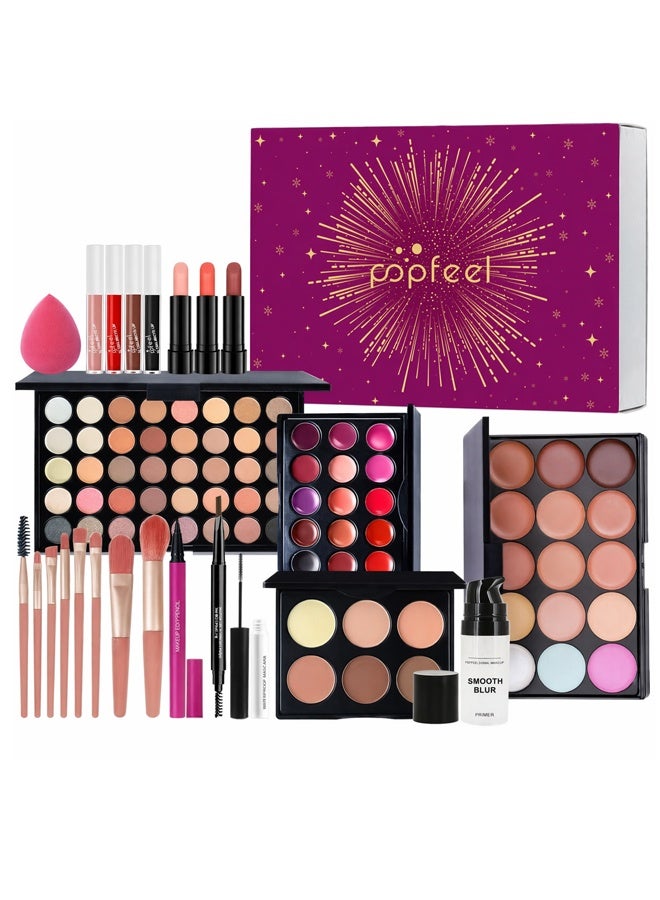 popfeel Makeup Set, 23 Pcs All In One Full Makeup Kit for Women Teen Girls, 40 Colors Eyeshadow Palette with Lip Gloss, Lipstick, Lip Balm, Eyeliner, Eyebrow Pencil, Makeup Brushes & Portable Makeup Bag, Waterproof Long Lasting Full Face Cosmetic Gift Set - Image 4