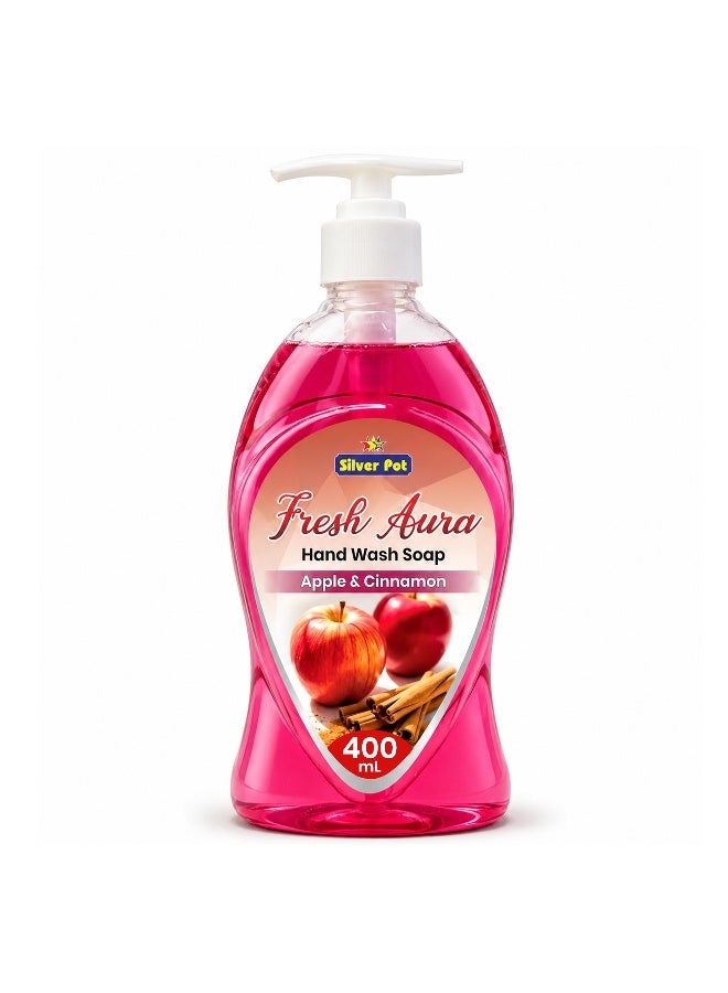 Silver Pot - Fresh Aura, Apple Cinnamon Hand Wash 400ml Moisturizing Liquid Soap, New Advance Formula, Gentle Cleansing, Effective Germ Protection, Soothing Apple Cinnamon Scent, 10x Odor Removal - Image 1