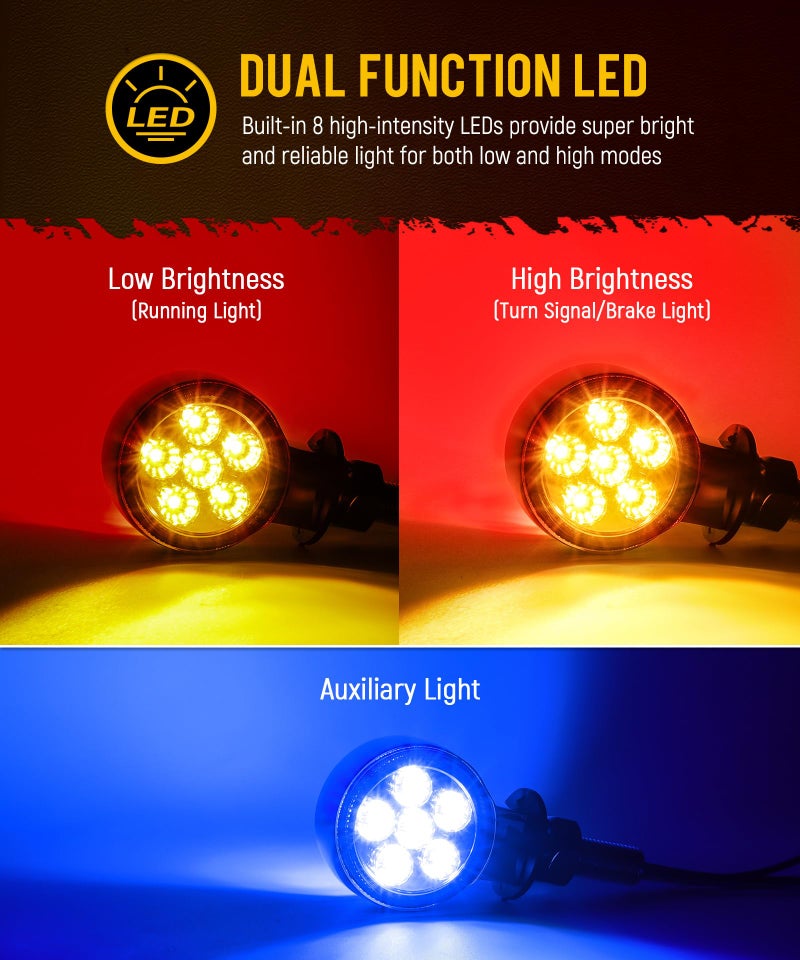 Partsam 2Pcs 1.8" Mini Round Double Face 10LEDs Marker Turn Signal Pedestal Light, Amber/Red To Blue Auxiliary Lights, T-Mount, Clear Lens, Aluminum Alloy Housing - Image 2