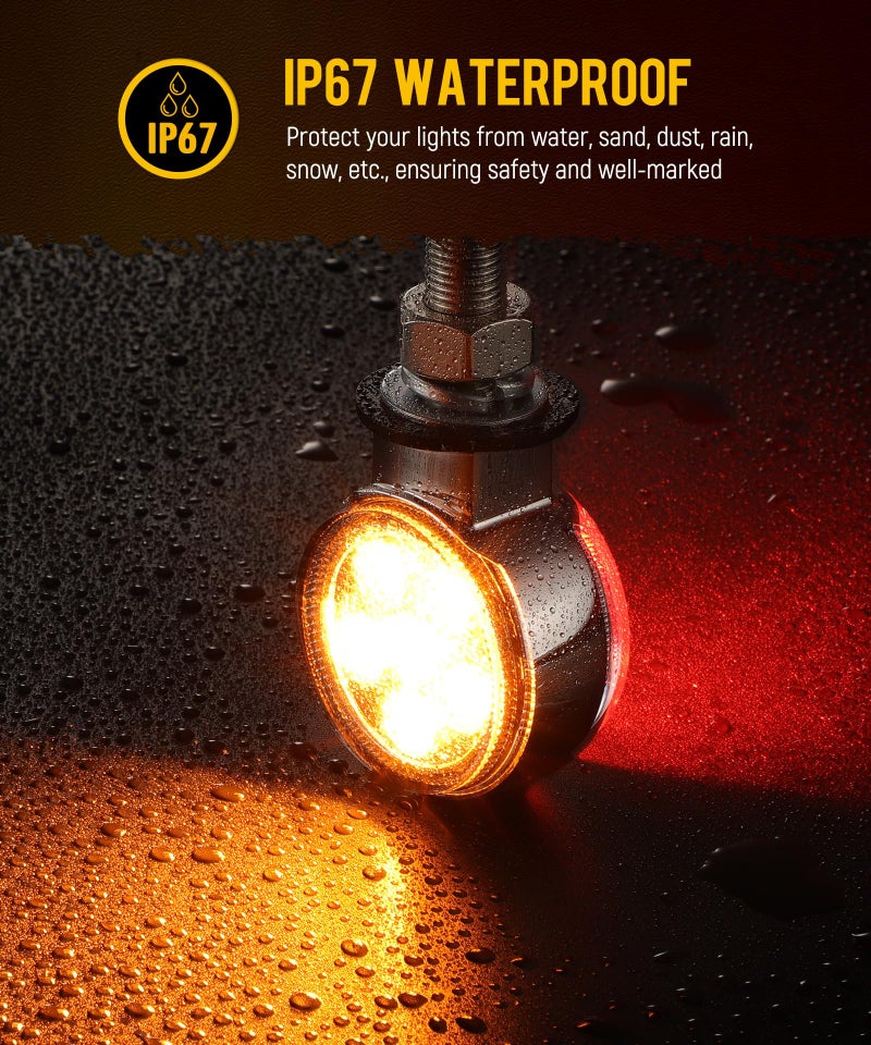 Partsam 2Pcs 1.8" Mini Round Double Face 10LEDs Marker Turn Signal Pedestal Light, Amber/Red To Blue Auxiliary Lights, T-Mount, Clear Lens, Aluminum Alloy Housing - Image 3