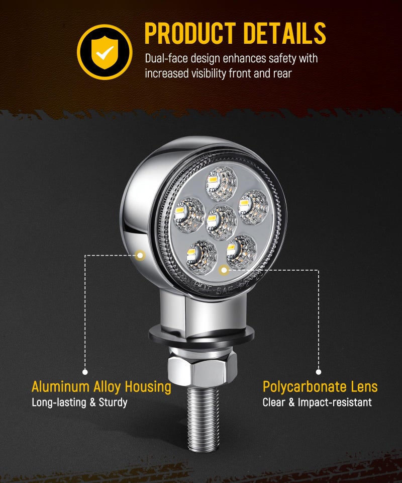 Partsam 2Pcs 1.8" Mini Round Double Face 10LEDs Marker Turn Signal Pedestal Light, Amber/Red To Blue Auxiliary Lights, T-Mount, Clear Lens, Aluminum Alloy Housing - Image 4