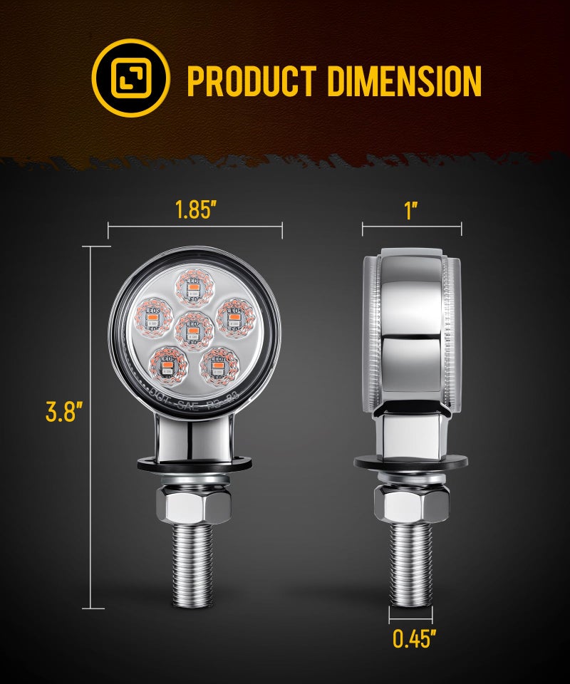 Partsam 2Pcs 1.8" Mini Round Double Face 10LEDs Marker Turn Signal Pedestal Light, Amber/Red To Blue Auxiliary Lights, T-Mount, Clear Lens, Aluminum Alloy Housing - Image 5