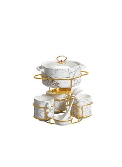 Onemore 16-Piece Elegant Design Marble Effect Serving Set with Stand White and Gold 32.6 x 31.1 x 31.1 cm S2488-C387 