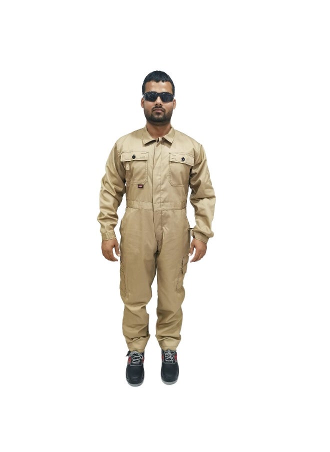 TAHA SAFETY - TAHA SAFETY Heavy-Duty Protective Workwear Coverall | Full-Body Industrial Safety Suit & Breathable Fabric for Construction, Manufacturing & Hazardous Environments | Khakhi | Size-2XL - Image 1