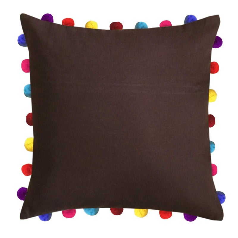 Lushomes Cushion Cover 20x20 Boho Cushion Covers Sofa Pillow Cover Cushion Covers with Tassels Cushion Cover with pom pom 20x20 Inches Set of 3Brown - Image 2