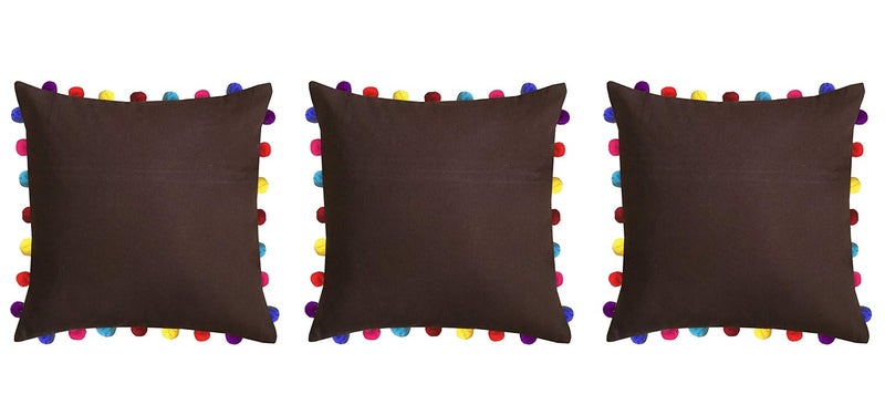 Lushomes Cushion Cover 20x20 Boho Cushion Covers Sofa Pillow Cover Cushion Covers with Tassels Cushion Cover with pom pom 20x20 Inches Set of 3Brown - Image 1