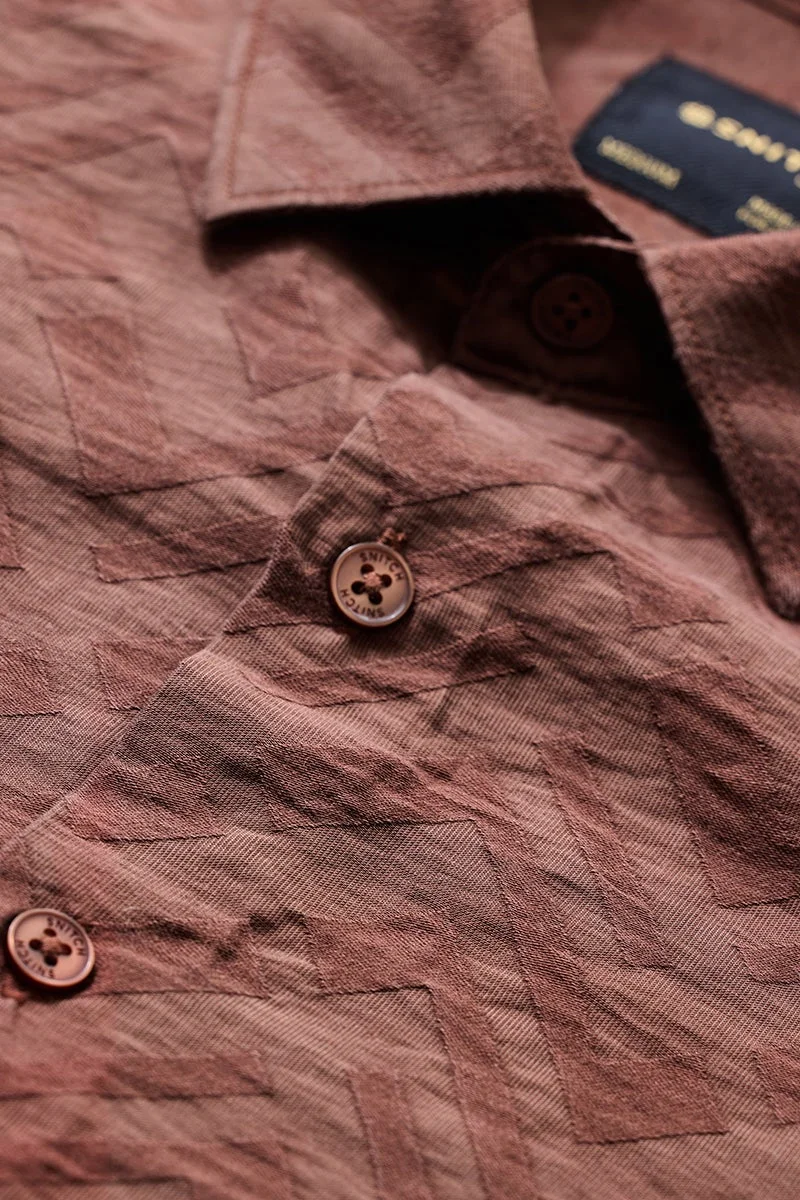 SNITCH Brown Textured Long Sleeve Regular Fit Luxe Shirt