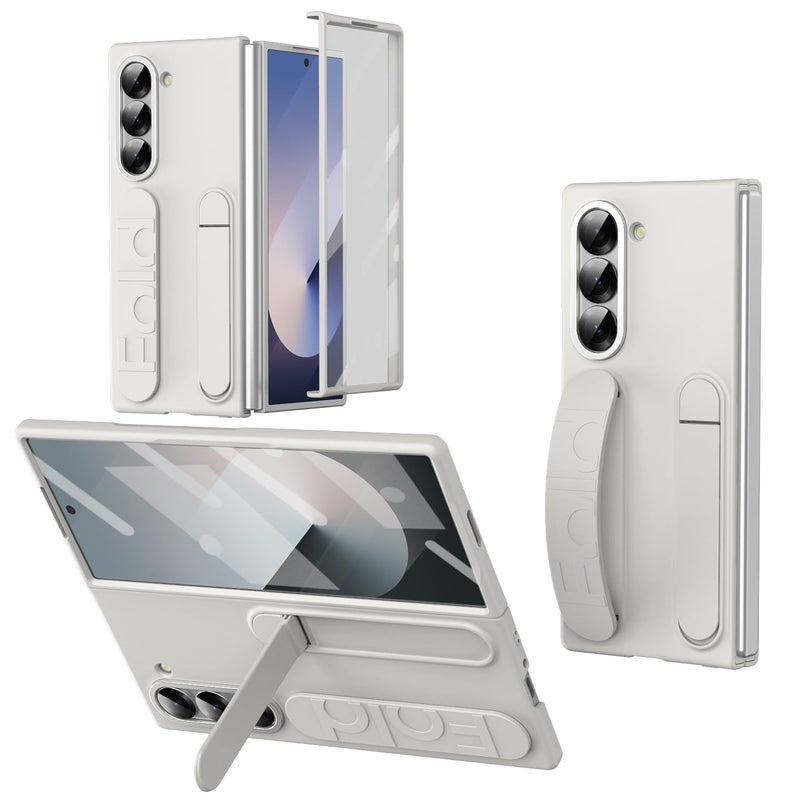 XIMAND for Samsung Galaxy Z Fold 7 Protect Case with Wristband StandBulitin Screen Lens Protection Shockproof Full Body Drop Fall ProtectionWhite - Image 2