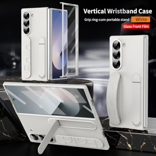 XIMAND for Samsung Galaxy Z Fold 7 Protect Case with Wristband StandBulitin Screen Lens Protection Shockproof Full Body Drop Fall ProtectionWhite - Image 3
