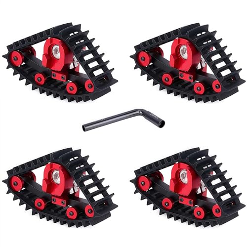 AMK TRX4M Track Snow Tires 4Pcs TRX4M Track Wheels Snow Tires with LShaped Wrench Installation Tool for 118 RC Crawler Car TRX4M Upgrade Accessories Red - Image 1