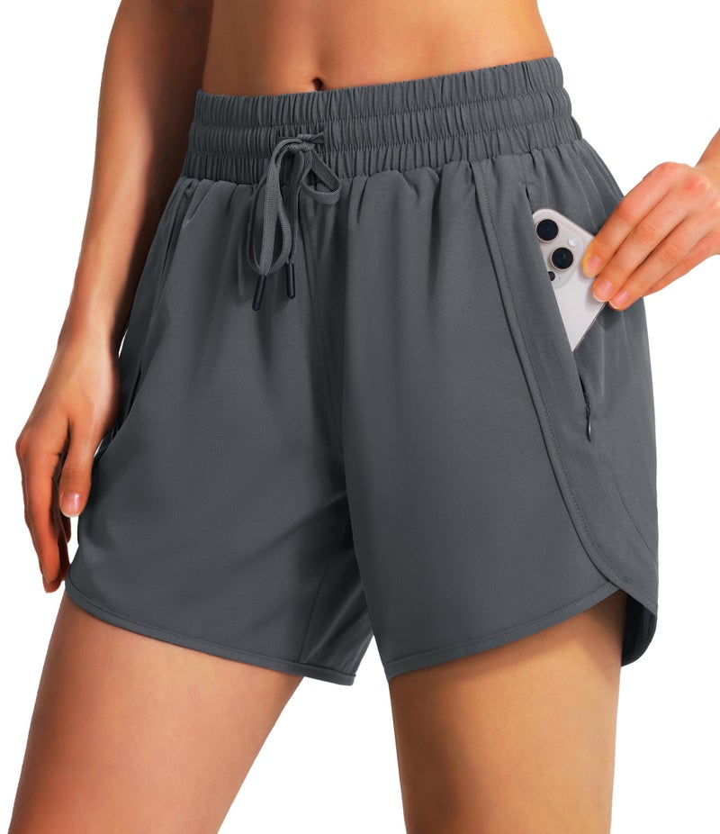 Ksmien Women's 5"/ 7" Athletic Running Shorts Quick Dry Lightweight Workout Gym Shorts with Zipper Pockets UPF 50+ Deep Grey - Image 1