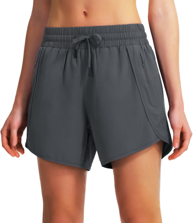 Ksmien Women's 5"/ 7" Athletic Running Shorts Quick Dry Lightweight Workout Gym Shorts with Zipper Pockets UPF 50+ Deep Grey - Image 4