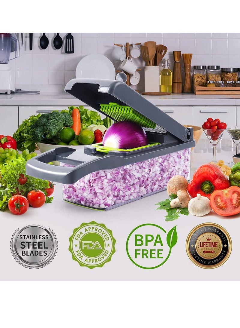 ELTRAZONE Vegetable Chopper, Pro Onion Chopper, Multifunctional 13 in 1 Food Chopper, Kitchen Vegetable Slicer Dicer Cutter,Veggie Chopper With 8 Blades,Carrot and Garlic Chopper With Container - Image 3