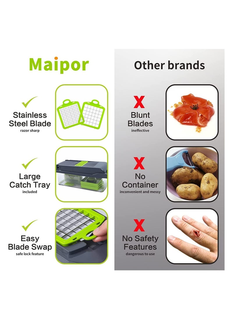 ELTRAZONE Vegetable Chopper, Pro Onion Chopper, Multifunctional 13 in 1 Food Chopper, Kitchen Vegetable Slicer Dicer Cutter,Veggie Chopper With 8 Blades,Carrot and Garlic Chopper With Container - Image 5