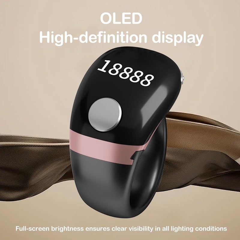 كيوايو خاتم التسبيح الذكي، مقاس قابل للتعديل (18/20/22 مم)، شاشة OLED، شحن من نوع USB-C، زجاج، زركون - Image 5