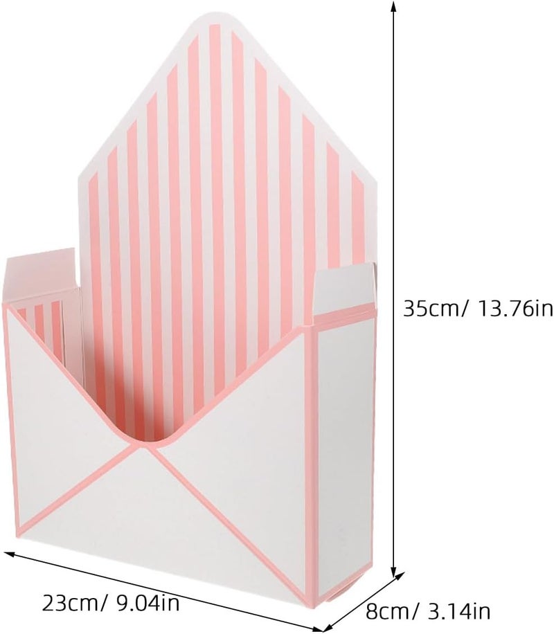 SAFIGLE 10pcs Foldable Flower Wrapping Holder Envelope Boxes White with Pink Stripe Paper Flower Packing Container for Festival Bouquet Packaging - Image 2