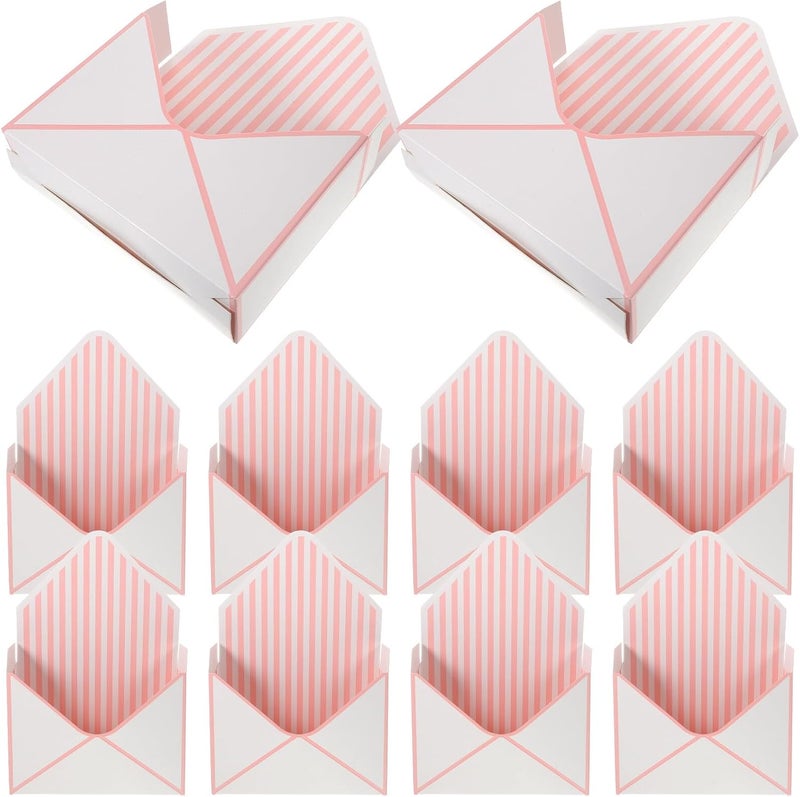 SAFIGLE 10pcs Foldable Flower Wrapping Holder Envelope Boxes White with Pink Stripe Paper Flower Packing Container for Festival Bouquet Packaging - Image 1