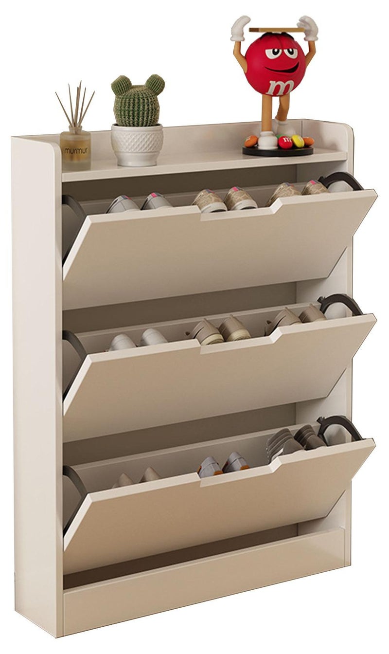 Hihonor 50cm Single Tier Entryway Shoe Cabinet with Three Flaps White Shoe Cabinet, Entryway Slim Hidden Shoe Cabinet, Freestanding Shoe Rack Cabinet for Bedroom, Living Room, Entryway, Warm White - Image 1