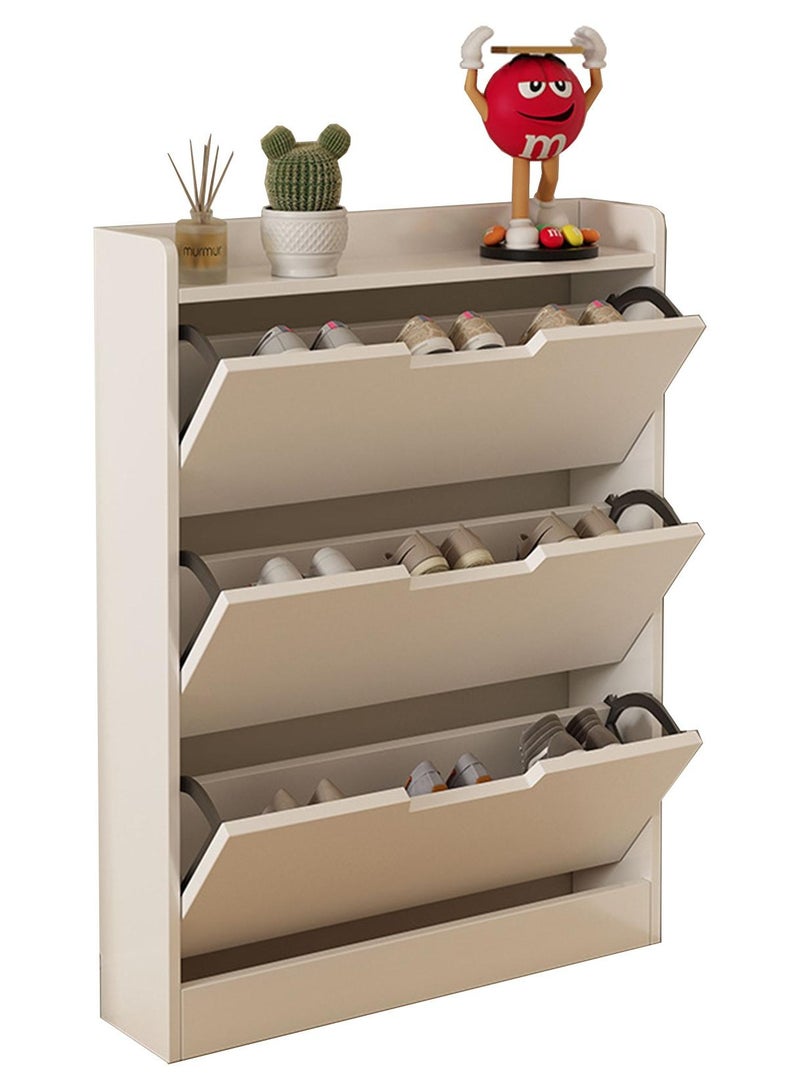 Hihonor خزانة أحذية ذات طبقة واحدة مقاس 50 سم مع ثلاث لوحات خزانة أحذية بيضاء، خزانة أحذية مخفية رفيعة للمدخل، خزانة أحذية قائمة بذاتها لغرفة النوم، غرفة المعيشة، المدخل، أبيض دافئ - Image 1