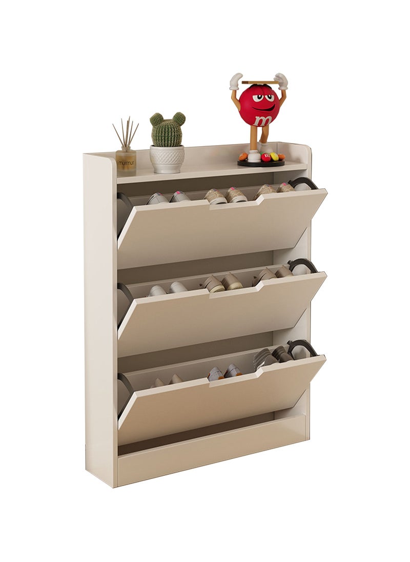 Hihonor 50cm Single Tier Entryway Shoe Cabinet with Three Flaps White Shoe Cabinet, Entryway Slim Hidden Shoe Cabinet, Freestanding Shoe Rack Cabinet for Bedroom, Living Room, Entryway, Warm White  - Image 1