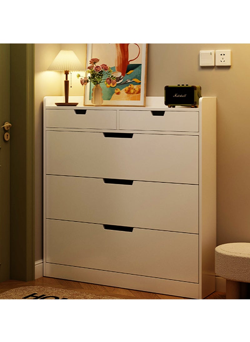 Hihonor 50cm Single Tier Entryway Shoe Cabinet with Three Flaps White Shoe Cabinet, Entryway Slim Hidden Shoe Cabinet, Freestanding Shoe Rack Cabinet for Bedroom, Living Room, Entryway, Warm White  - Image 2