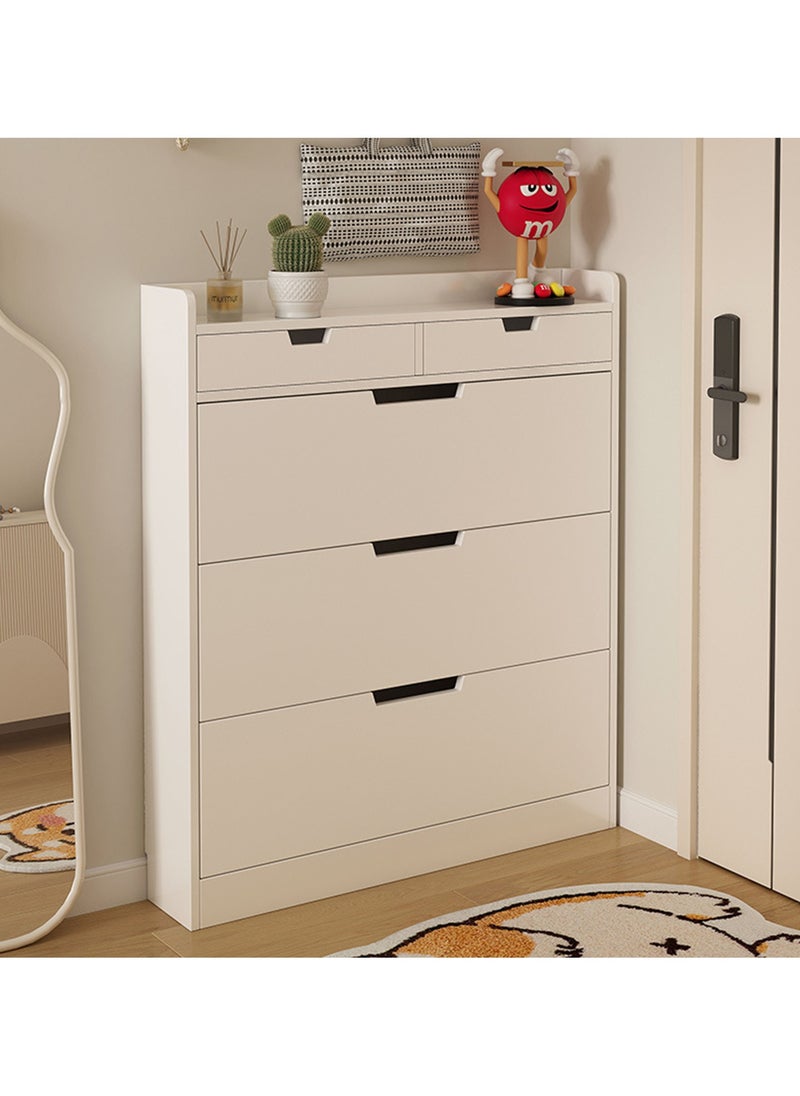 Hihonor 50cm Single Tier Entryway Shoe Cabinet with Three Flaps White Shoe Cabinet, Entryway Slim Hidden Shoe Cabinet, Freestanding Shoe Rack Cabinet for Bedroom, Living Room, Entryway, Warm White  - Image 3