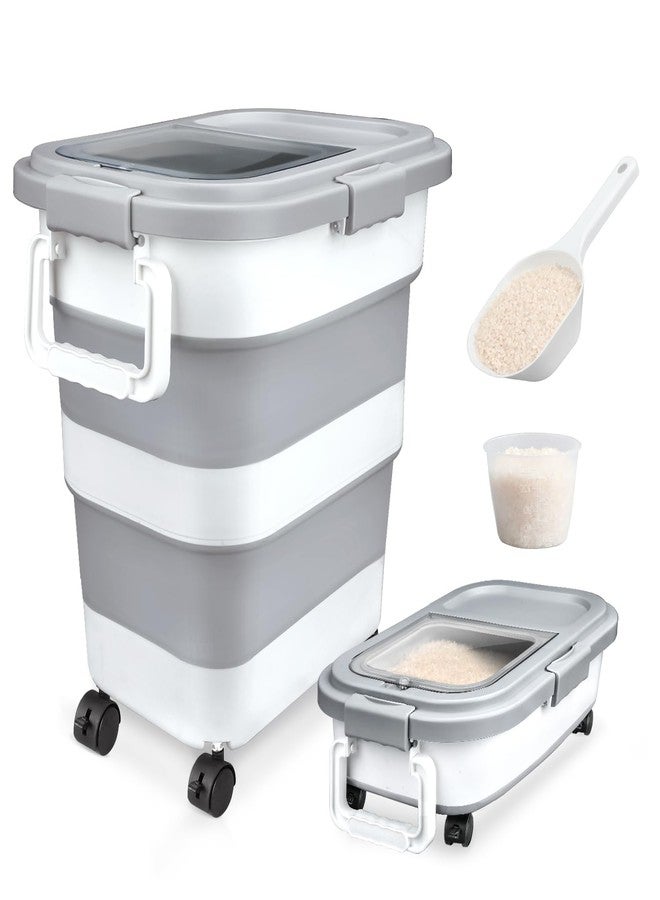 Komzon Rice Storage Container, Collapsible Airtight 10-40 Lb Rice Storage Container, 25lb Pet Dog Food Storage Container, Rice Dispenser Bin with Cup and Scoop for Flour Cereal Pasta Grain, Cat Bird - Image 1