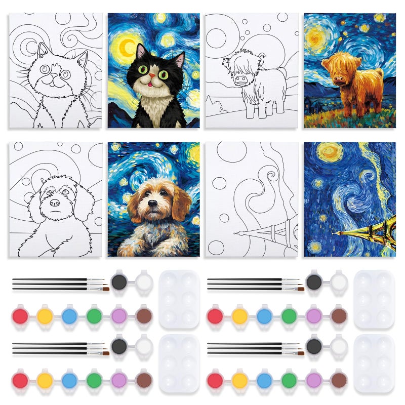 VOCHIC 4 Pack Sip and Paint Kit Pre Drawn Canvas for Painting for Adults Girls Night Couples Painting Kit Date Night Games with Pictures to Paint Starry Sky Party Supplies 8 x 10 in - Image 2