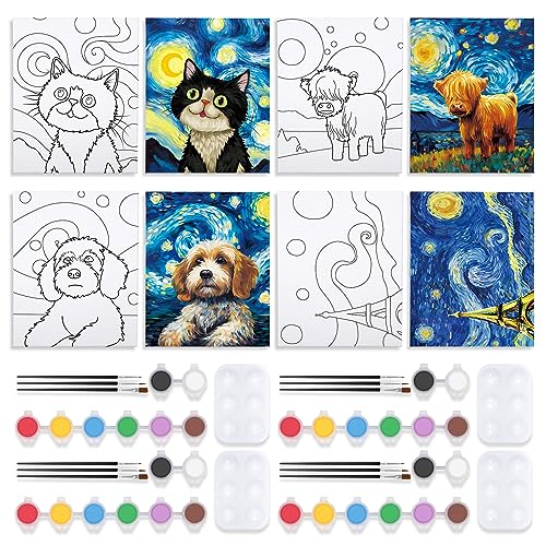 VOCHIC 4 Pack Sip and Paint Kit Pre Drawn Canvas for Painting for Adults Girls Night Couples Painting Kit Date Night Games with Pictures to Paint Starry Sky Party Supplies 8 x 10 in - Image 1