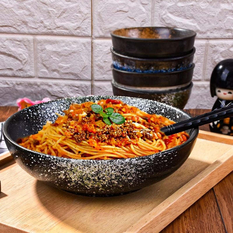 LMRLCS Large Pasta Bowls About 372 oz Ceramic Salad Bowls 8 Inch Serving Bowl Set of 4 Wide and Shallow Bowl Japanese Ramen Bowls for Soup Cereal Oatsl Fruit and Rice Microwave and Dishwasher Safe - Image 3