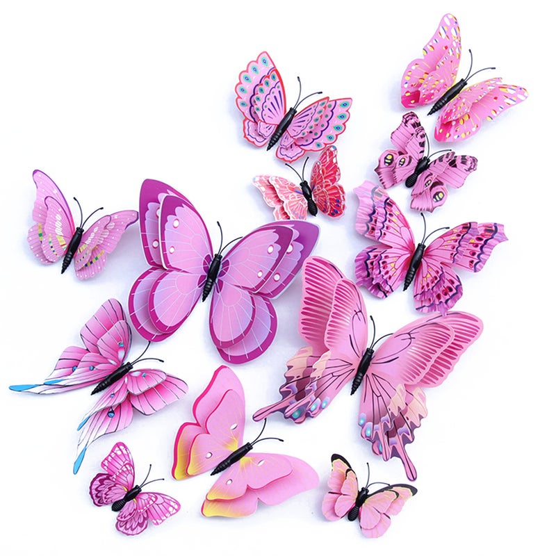 OPSEAM Butterfly Wall Decor 2448 PCS 3D Butterflies Stickers for Party Decorations with MagnetsPink 24