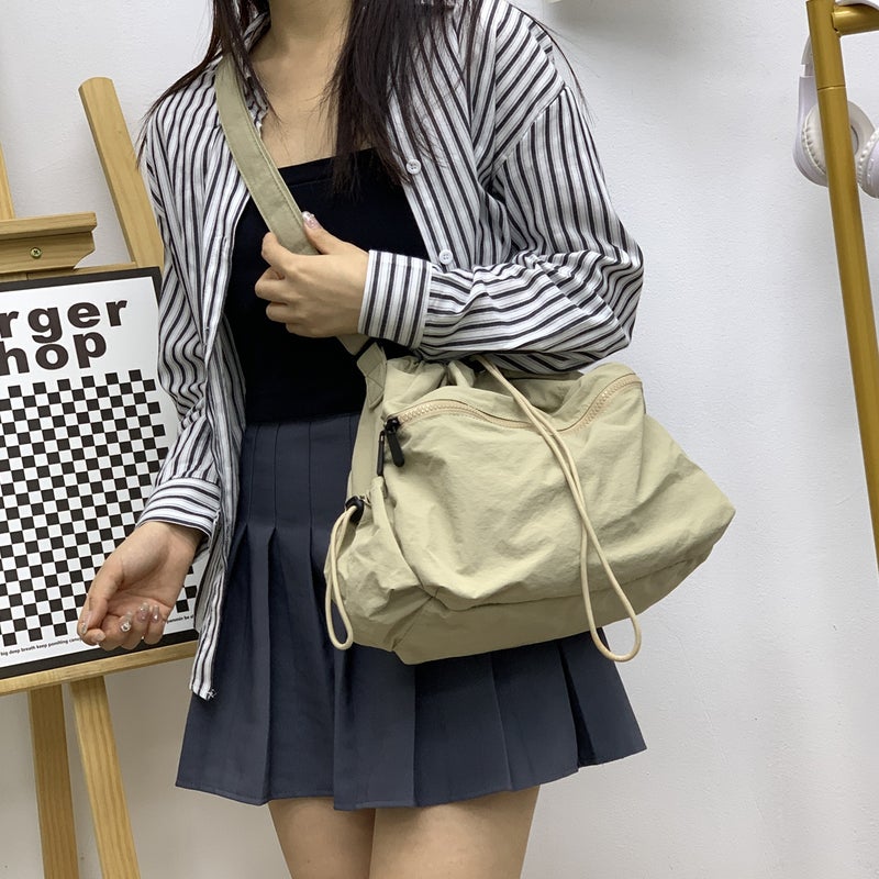 Japanese And Korean Trendy Cotton Coat Bag Large Capacity Solid Color All-Match Tote Bag Nylon Drawstring Shoulder Messenger Bag Women'S Bag - Image 3
