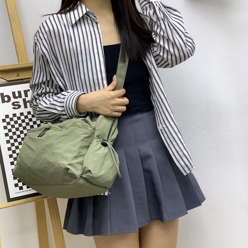 Japanese And Korean Trendy Cotton Coat Bag Large Capacity Solid Color All-Match Tote Bag Nylon Drawstring Shoulder Messenger Bag Women'S Bag - Image 2