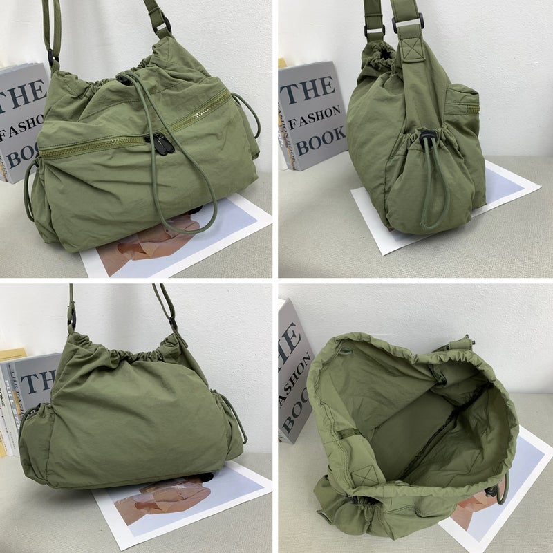 Japanese And Korean Trendy Cotton Coat Bag Large Capacity Solid Color All-Match Tote Bag Nylon Drawstring Shoulder Messenger Bag Women'S Bag - Image 4