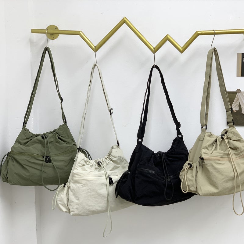 Japanese And Korean Trendy Cotton Coat Bag Large Capacity Solid Color All-Match Tote Bag Nylon Drawstring Shoulder Messenger Bag Women'S Bag - Image 5