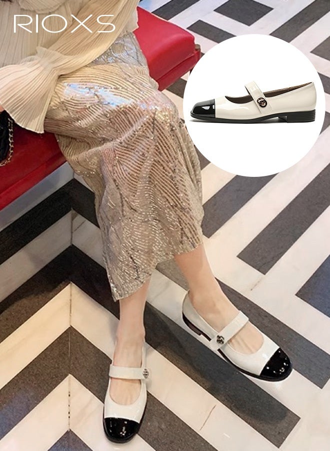 ريوكس راحة مسطحة للنساء، أحذية ماري جينز الكلاسيكية، شقق الباليه مستديره القدم مع حزام، أحذية منخفضة الكعب مقاس 2 سم، أحذية خفيفة الوزن للسيدات العاملات، شقق الباليه الرجعية، أحذية جلدية، أحذية جلدية متعددة الاستعمالات زوج مع سروال الفستان، أحذية دريسي أحذية نسائية - Image 1