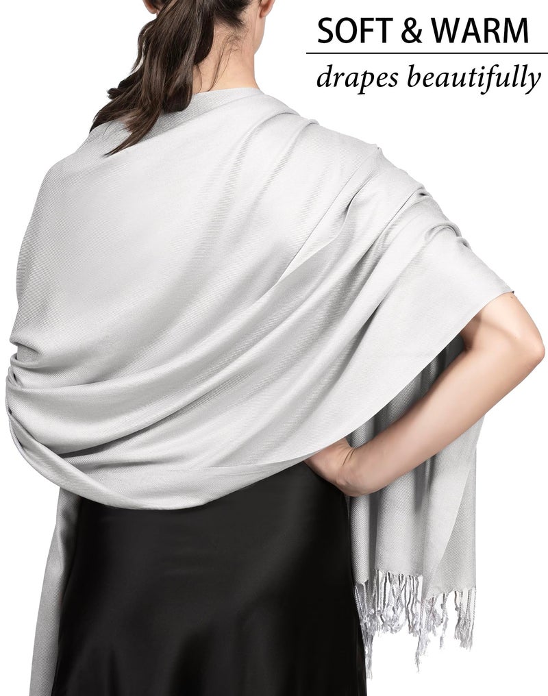 Achillea Soft Silky Solid Pashmina Shawl Wrap Scarf for Wedding Bridesmaid Evening Dress â€¦ (Silver Grey) - Image 4