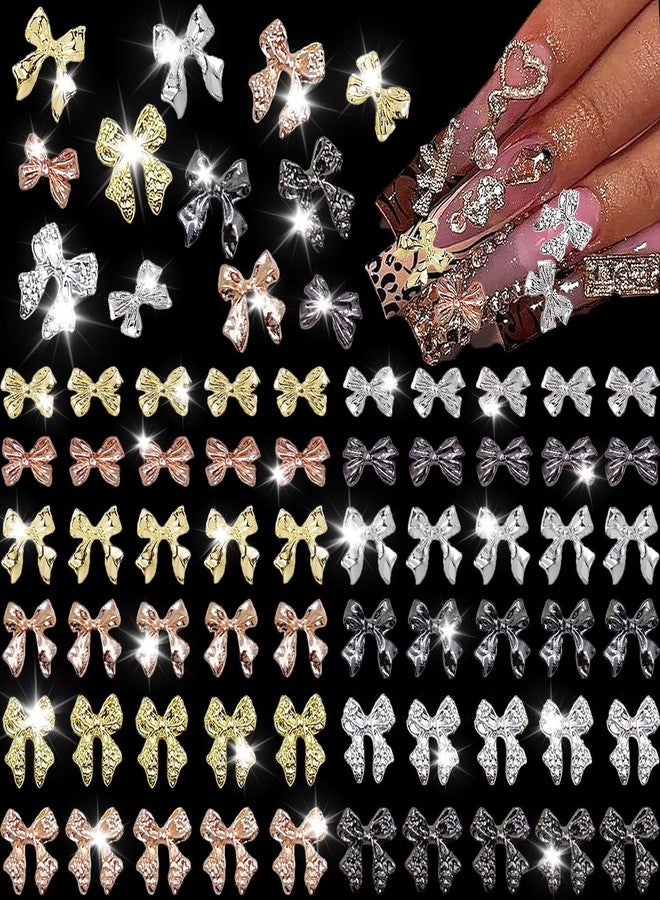 KACHIMOO 120 PCS Bow Nail Charms Silver Gold Black Rose Gold Bowknot Nail Art Charm 3D Alloy Bow Charms for Nail Art Design - Image 1