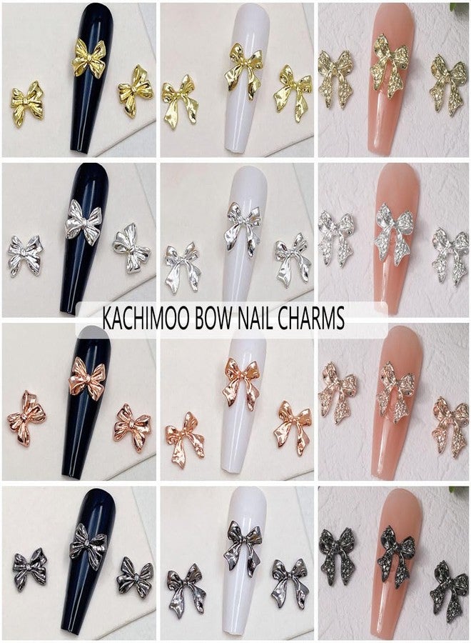 KACHIMOO 120 PCS Bow Nail Charms Silver Gold Black Rose Gold Bowknot Nail Art Charm 3D Alloy Bow Charms for Nail Art Design - Image 2
