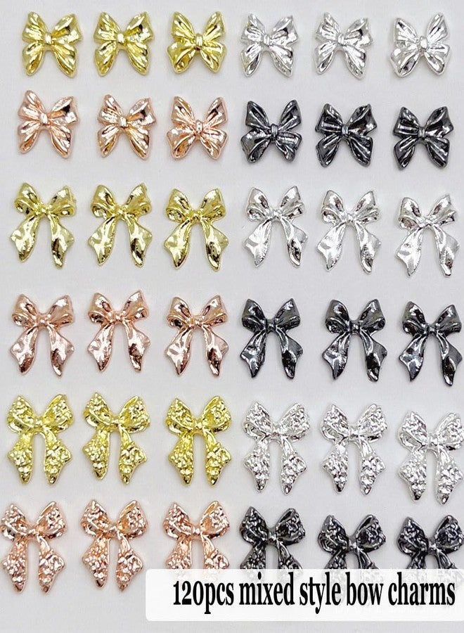 KACHIMOO 120 PCS Bow Nail Charms Silver Gold Black Rose Gold Bowknot Nail Art Charm 3D Alloy Bow Charms for Nail Art Design - Image 4