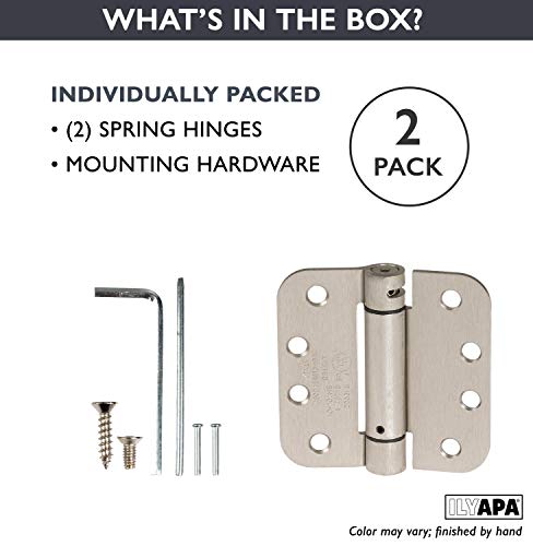 Ilyapa Self Closing Door Hinges, 2 Pack, Self Close, Satin Nickel Mortise Spring Hinge - 4 x 4 Inch for Doors with 5/8" Radius Corners - Image 3