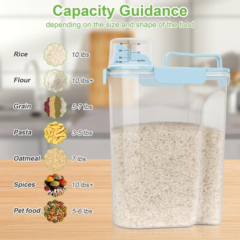 LEAWALK Airtight 10LBS Rice/Cereal/Dry Food Storage Container BPA Free, 5.28Qt Clear Plastic Kitchen and Pantry Organization Bin Suitable for Oats, Flour, Sugar, Pasta, Pet Food, etc (Sky blue) - Image 3