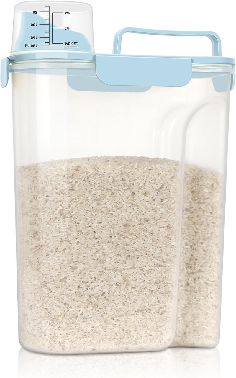 LEAWALK Airtight 10LBS Rice/Cereal/Dry Food Storage Container BPA Free, 5.28Qt Clear Plastic Kitchen and Pantry Organization Bin Suitable for Oats, Flour, Sugar, Pasta, Pet Food, etc (Sky blue) - Image 1