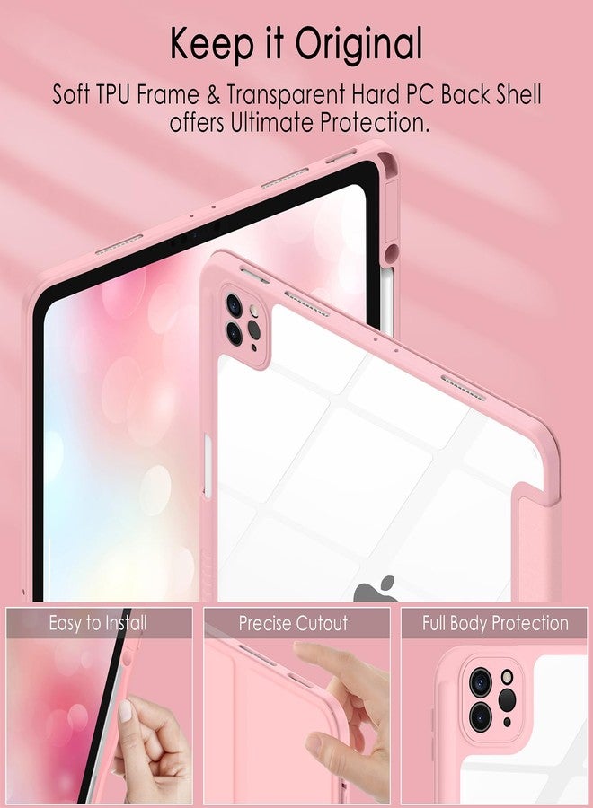 Soke Case for iPad Pro 12.9 Inch (6th/5th/4th/3rd Generation, 2022/2021/2020/2018) - Pencil Holder + Auto Sleep/Wake + Camera Protection, Transparent Shockproof Back Cover, Pink - Image 3
