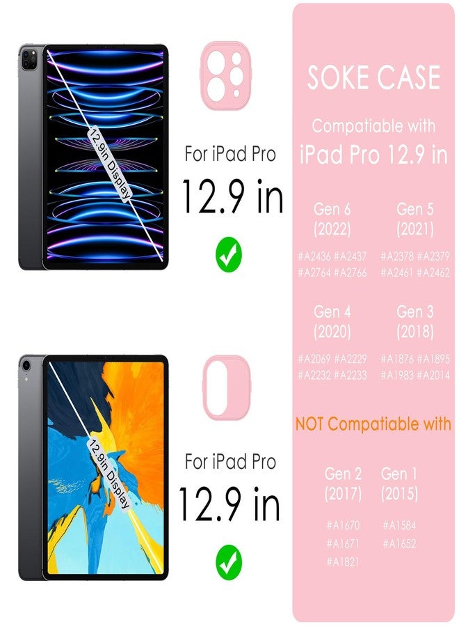 Soke Case for iPad Pro 12.9 Inch (6th/5th/4th/3rd Generation, 2022/2021/2020/2018) - Pencil Holder + Auto Sleep/Wake + Camera Protection, Transparent Shockproof Back Cover, Pink - Image 2