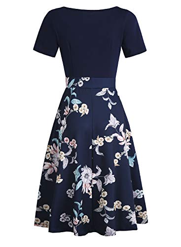 HELYO Peter Pan Collar Dresses for Women Knee Length Church Vintage Casual Floral Print Work Party A-Line Swing Dress with Pockets 978 Blue Floral L - Image 3