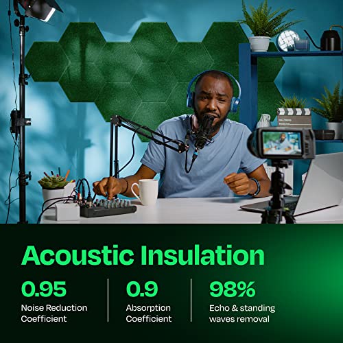 Ekkogo Acoustic Panels 12-Pack Soundproof Wall Panels 12"X10.4"X0.4" Sound Panels High Density Sound Dampening Panels - [Dark Green Hexagon] - Image 3