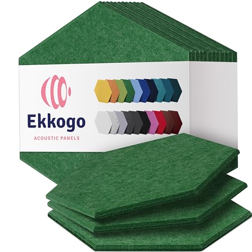 Ekkogo Acoustic Panels 12-Pack Soundproof Wall Panels 12"X10.4"X0.4" Sound Panels High Density Sound Dampening Panels - [Dark Green Hexagon] - Image 1