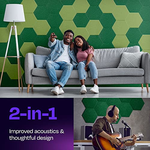 Ekkogo Acoustic Panels 12-Pack Soundproof Wall Panels 12"X10.4"X0.4" Sound Panels High Density Sound Dampening Panels - [Dark Green Hexagon] - Image 2