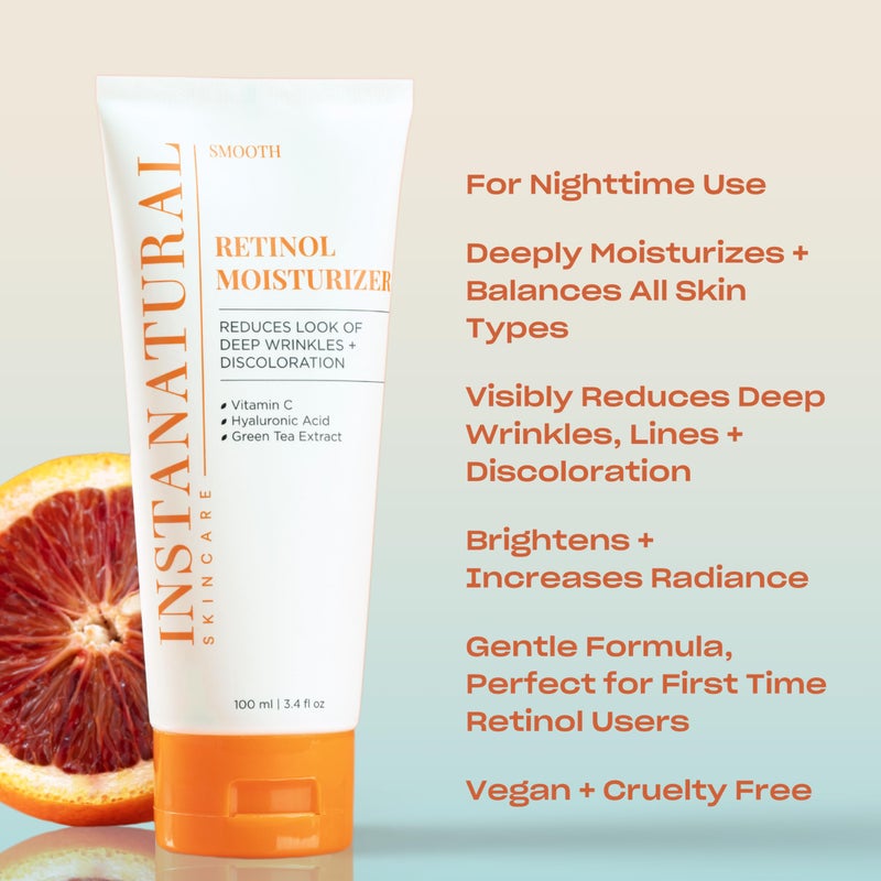 InstaNatural Retinol Moisturizer Nighttime Face Moisturizing Cream, Brightens and Reduces Signs of Aging, Wrinkles, Lines and Discoloration, with Vitamin C and Hyaluronic Acid, 3.4 Fl Oz - Image 2